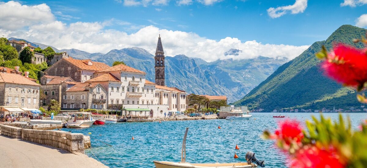 Historic town of Perast at Bay of Kotor in summer, Montenegro