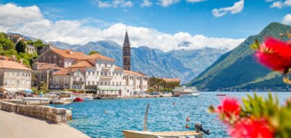 Historic town of Perast at Bay of Kotor in summer, Montenegro